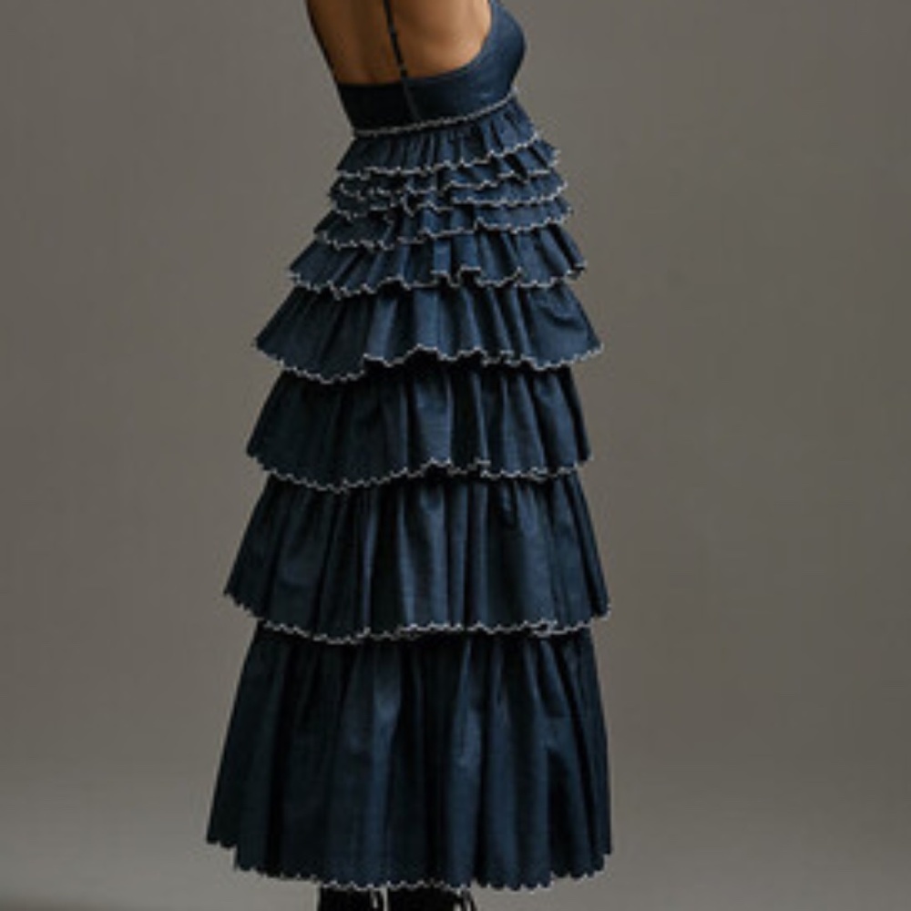 (Anthropologie) Geisha Designs Tiered Denim Dress - Picture 2 of 5
